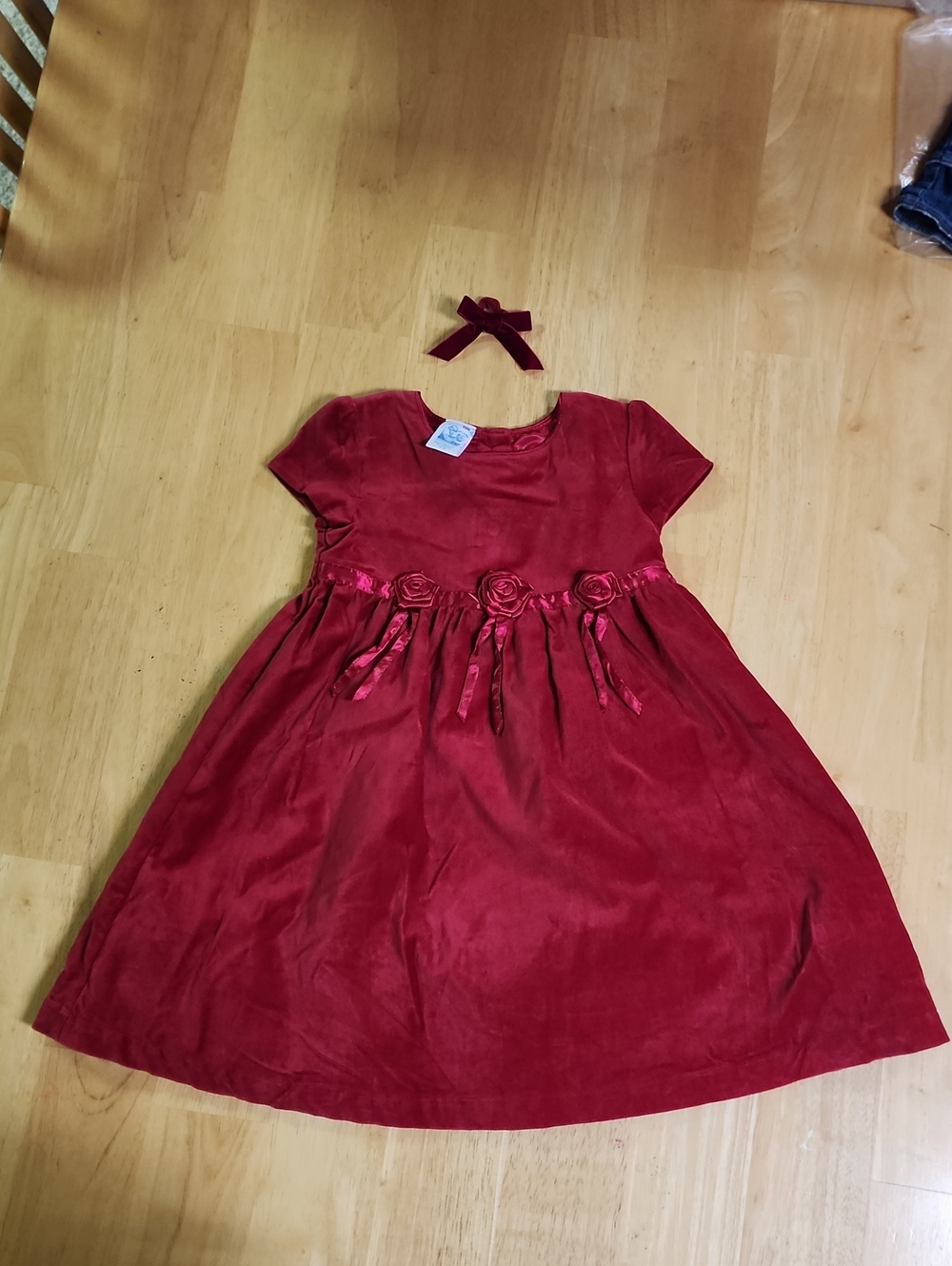 VTG Wonderkids Toddler Girls Burgundy Velvet Holiday Rosette Dress 3T EUC